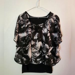 Black and White Shadows Of Floral Women's Blouse | Size Medium